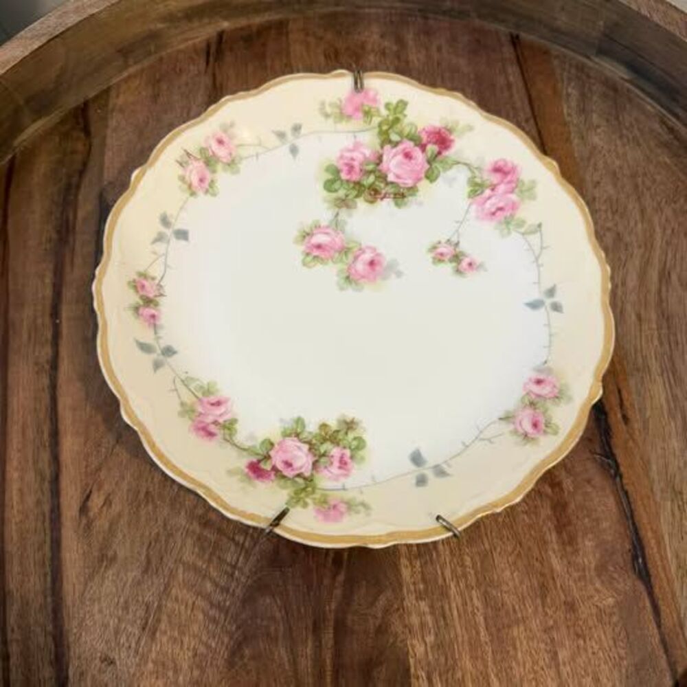 P.L.S. Bavaria Hand-Painted Pink Rose Decorative Plate